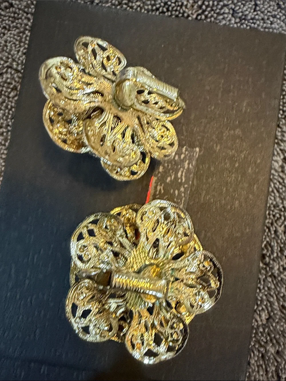 Vintage Gold Tone Floral Brooch and Clip On Earrings Set with Purple Accents